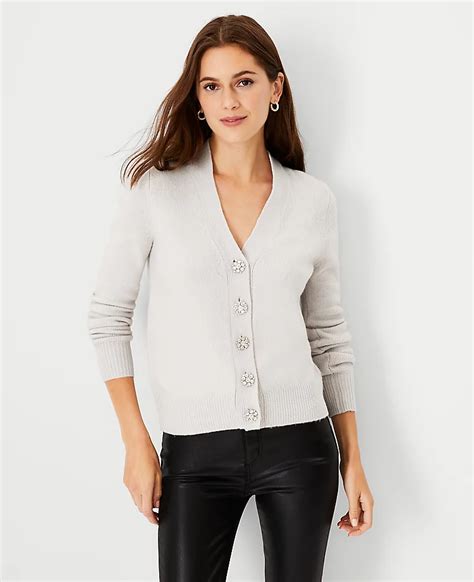 jeweled button v neck cardigan